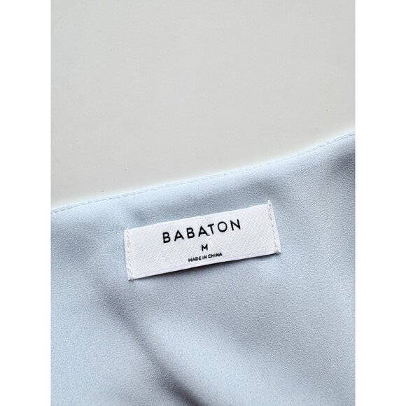 Aritzia BABATON Randy Light Blue Matte Satin Cropped V-Neck Blouse Top, Size M - Picture 8 of 10